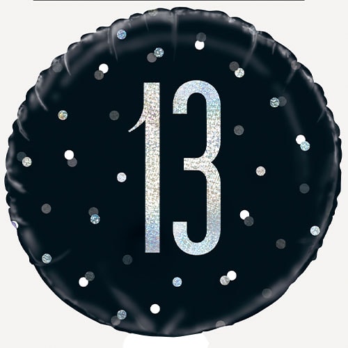 Black Glitz Age 13 Holographic Round Foil Helium Balloon 46cm / 18 in Product Gallery Image