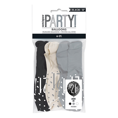 Black Glitz Age 21 Assorted Biodegradable Latex Balloons 30cm / 12 in - Pack of 6 Product Gallery Image