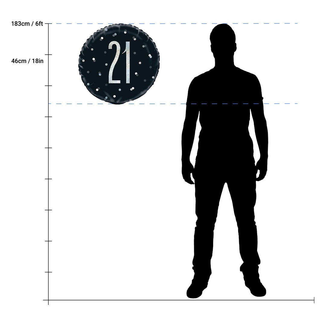 Black Glitz Age 21 Holographic Round Foil Helium Balloon 46cm / 18 in Product Gallery Image