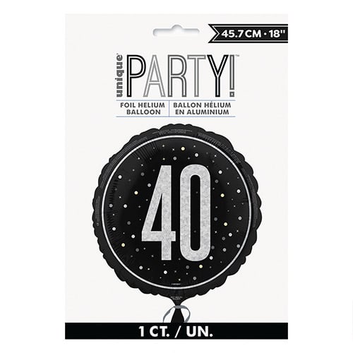 Black Glitz Age 40 Holographic Round Foil Helium Balloon 46cm / 18 in Product Gallery Image