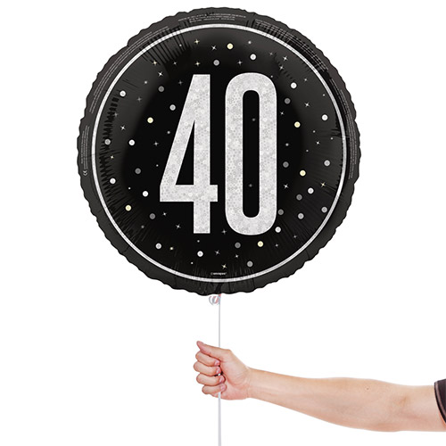 Black Glitz Age 40 Holographic Round Foil Helium Balloon 46cm / 18 in Product Gallery Image