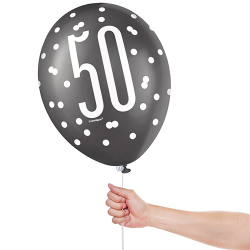 Black Glitz Age 50 Assorted Biodegradable Latex Balloons 30cm / 12 in - Pack of 6 Product Gallery Image