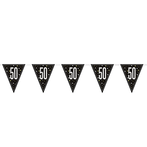 Black Glitz Age 50 Holographic Foil Pennant Bunting 274cm Product Gallery Image