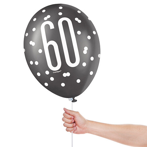 Black Glitz Age 60 Assorted Biodegradable Latex Balloons 30cm / 12 in - Pack of 6 Product Gallery Image