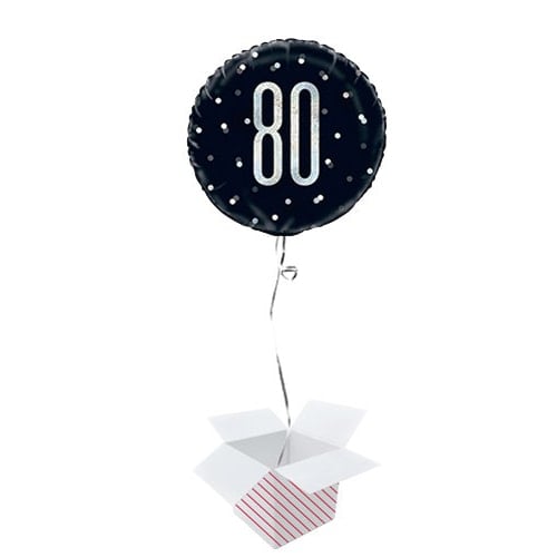 Black Glitz Age 80 Holographic Round Foil Helium Balloon - Inflated Balloon in a Box Product Image