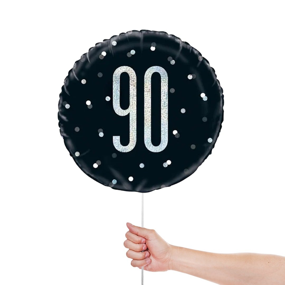 Black Glitz Age 90 Holographic Round Foil Helium Balloon 46cm / 18 in Product Gallery Image