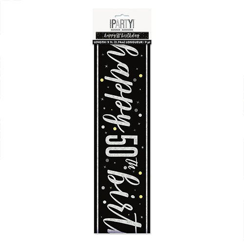 Black Glitz Happy 50th Birthday Holographic Foil Banner 274cm Product Gallery Image