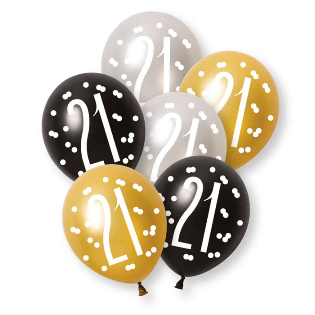 Black Glitz Pearlescent 21st Birthday Latex Balloons 30cm / 12 in - Pack of 6