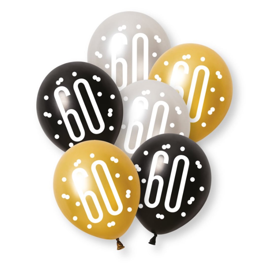 Black Glitz Pearlescent 60th Birthday Assorted Latex Balloons 30cm / 12 in - Pack of 6 Bundle Product Image