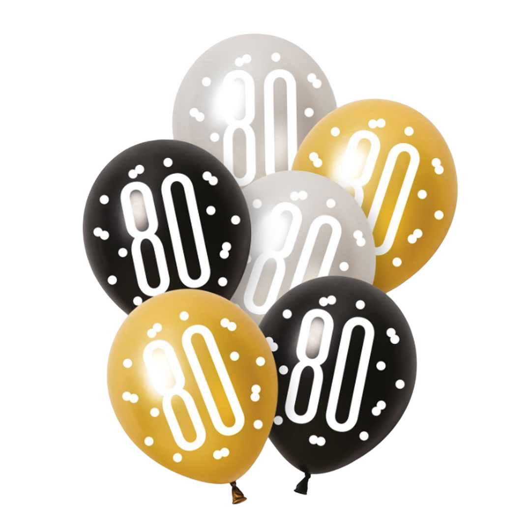 Black Glitz Pearlescent 80th Birthday Assorted Latex Balloons 30cm / 12 in - Pack of 6