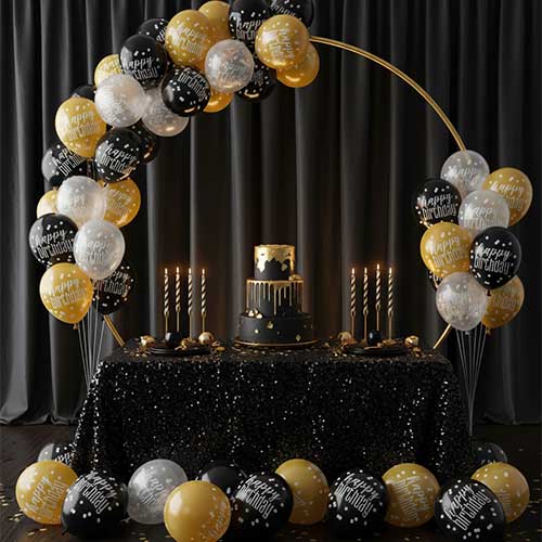 Black Glitz Pearlescent Happy Birthday Latex Balloons 30cm / 12 in - Pack of 6 Product Gallery Image