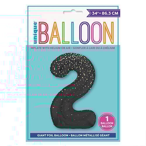 Black Glitz Prismatic Number 2 Helium Foil Giant Balloon 86cm / 34 in Product Gallery Image