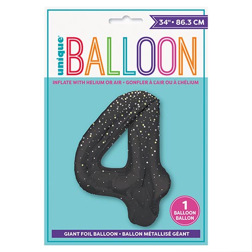 Black Glitz Prismatic Number 4 Helium Foil Giant Balloon 86cm / 34 in Product Gallery Image