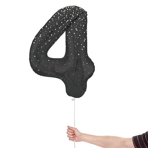 Black Glitz Prismatic Number 4 Helium Foil Giant Balloon 86cm / 34 in Product Gallery Image