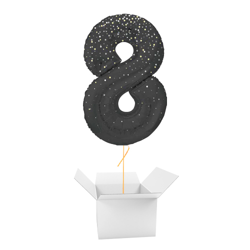 Black Glitz Prismatic Number 8 Helium Foil Giant Balloon - Inflated Balloon in a Box Product Gallery Image