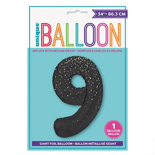 Black Glitz Prismatic Number 9 Helium Foil Giant Balloon 86cm / 34 in Product Gallery Image