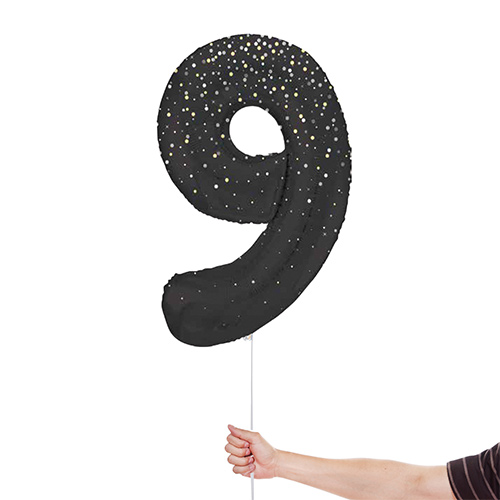 Black Glitz Prismatic Number 9 Helium Foil Giant Balloon 86cm / 34 in Product Gallery Image