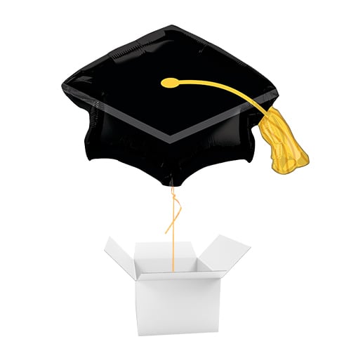 Black Grad Cap Graduation Helium Foil Giant Balloon - Inflated Balloon in a Box Product Image