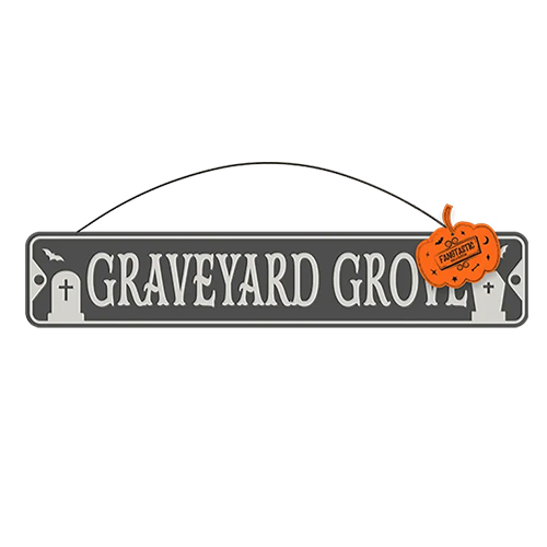 Black Graveyard Grove Halloween Metal Street Sign Plaque Hanging Decoration 50cm