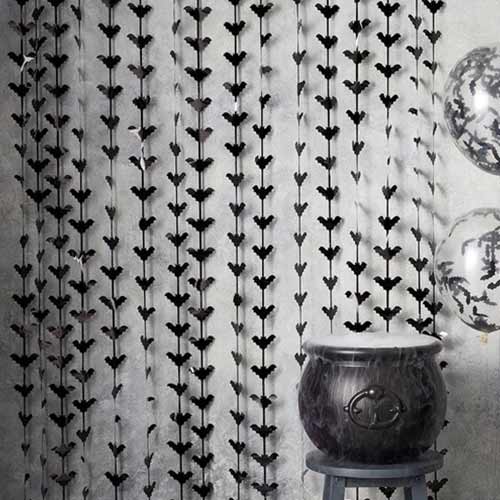 Black Bat Plastic Fringe Curtain Halloween Backdrop 2m x 98cm Product Gallery Image
