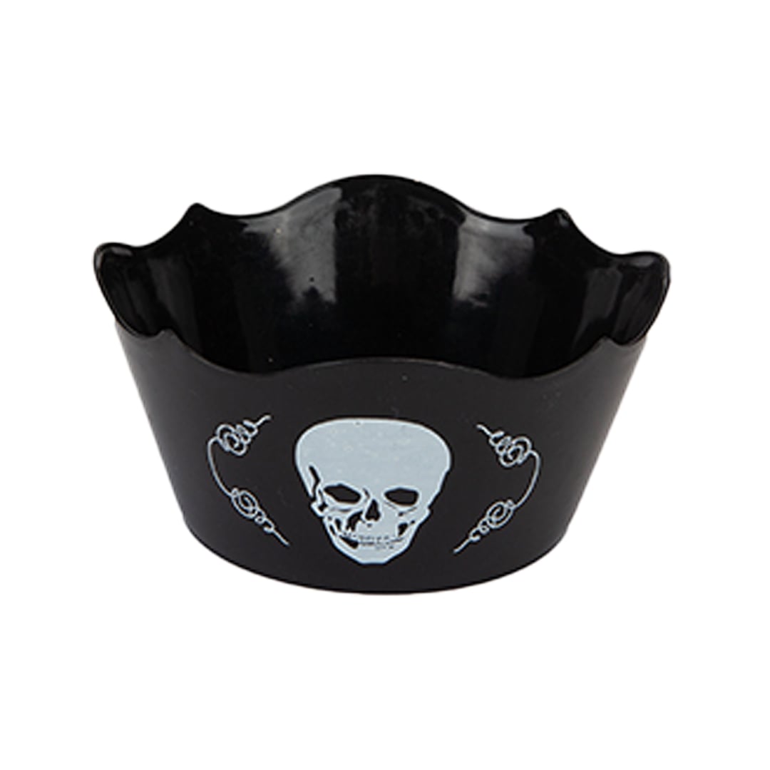 Black Halloween Skull Design Round Reusable Plastic Treat Bowl 15cm