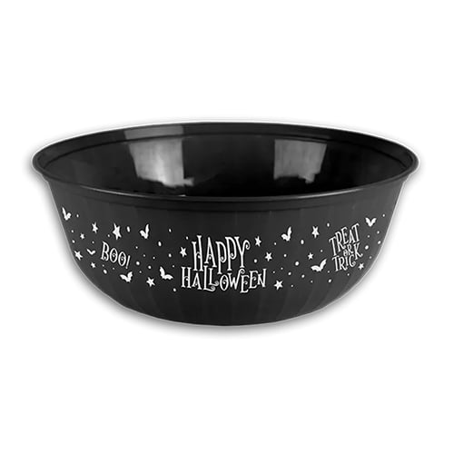 Black Happy Halloween Round Reusable Plastic Treat Bowl 30cm Product Image