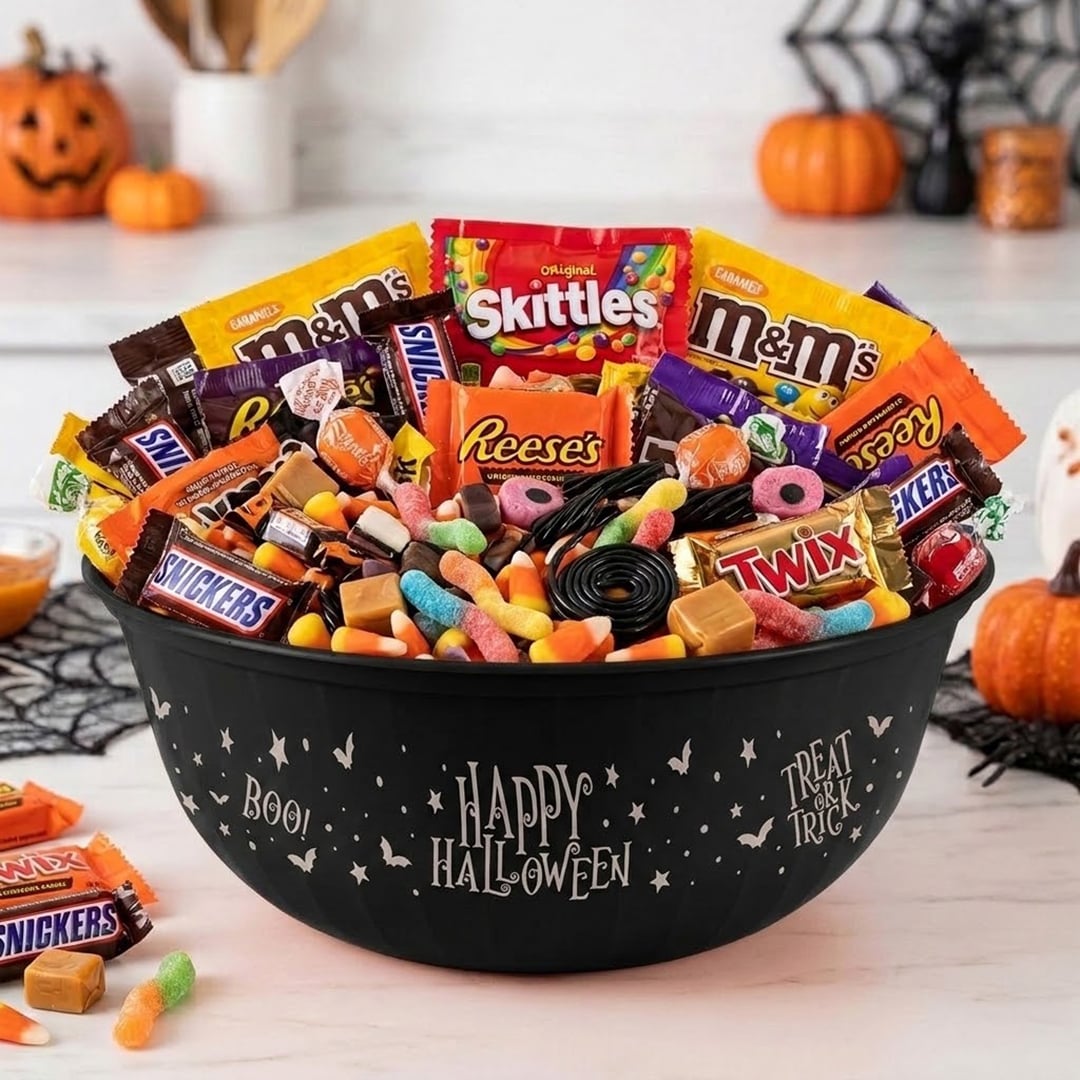 Black Happy Halloween Round Reusable Plastic Treat Bowl 30cm