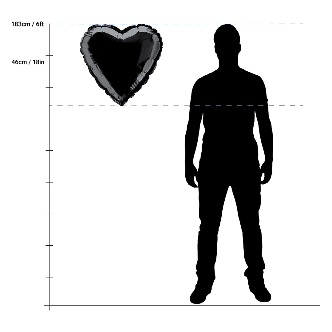 Black Heart Shape Foil Helium Balloon 46cm / 18 in Product Gallery Image
