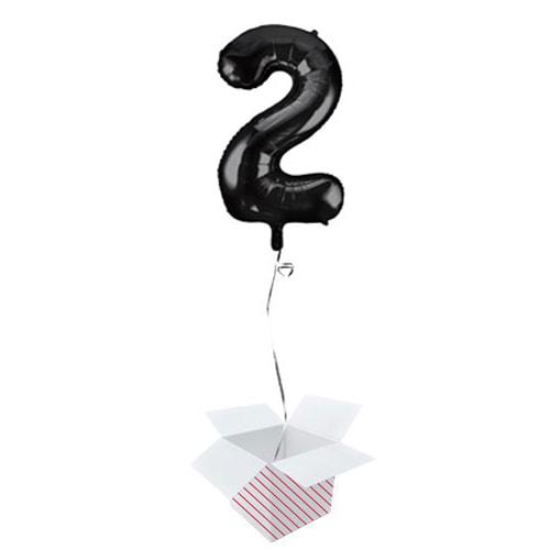 Black Number 2 Helium Foil Giant Balloon - Inflated Balloon in a Box Product Gallery Image