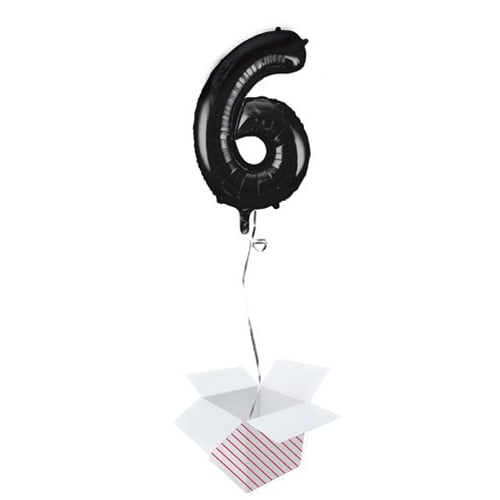 Black Number 6 Helium Foil Giant Balloon - Inflated Balloon in a Box Product Image