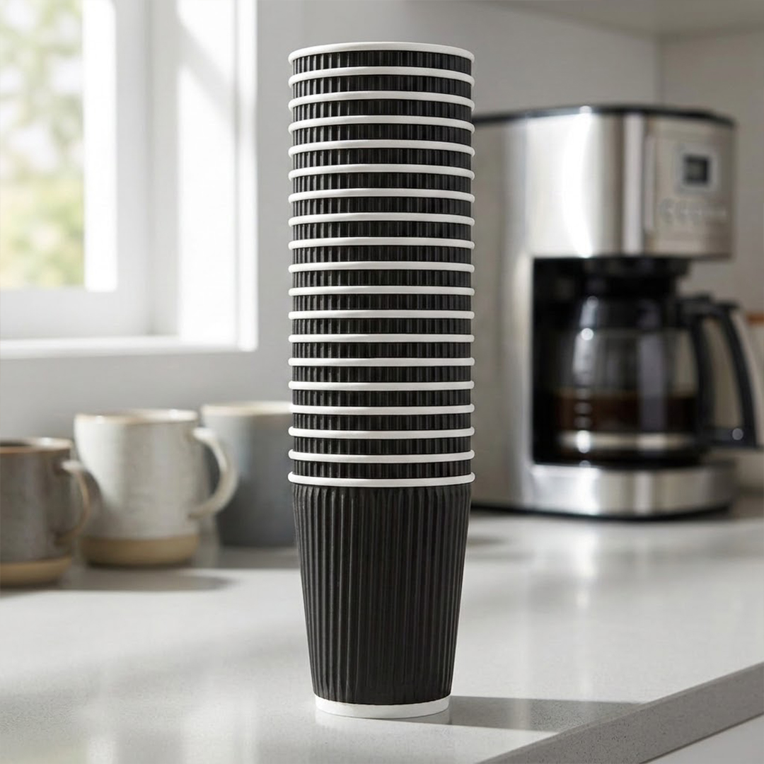 Black Ripple Wrap Paper Coffee Cups 340ml - Pack of 25 View 2