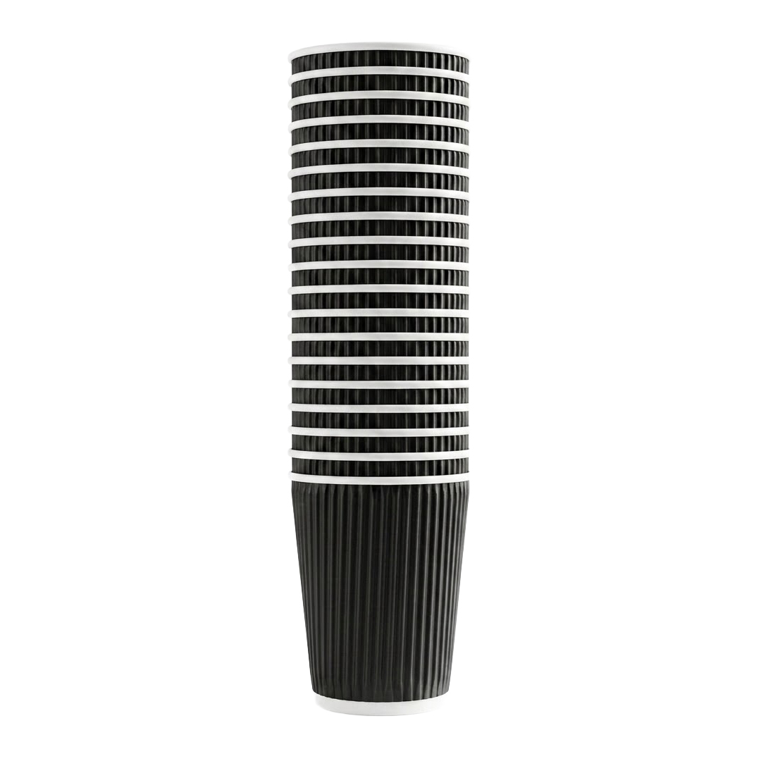 Black Ripple Wrap Paper Coffee Cups 340ml - Pack of 25