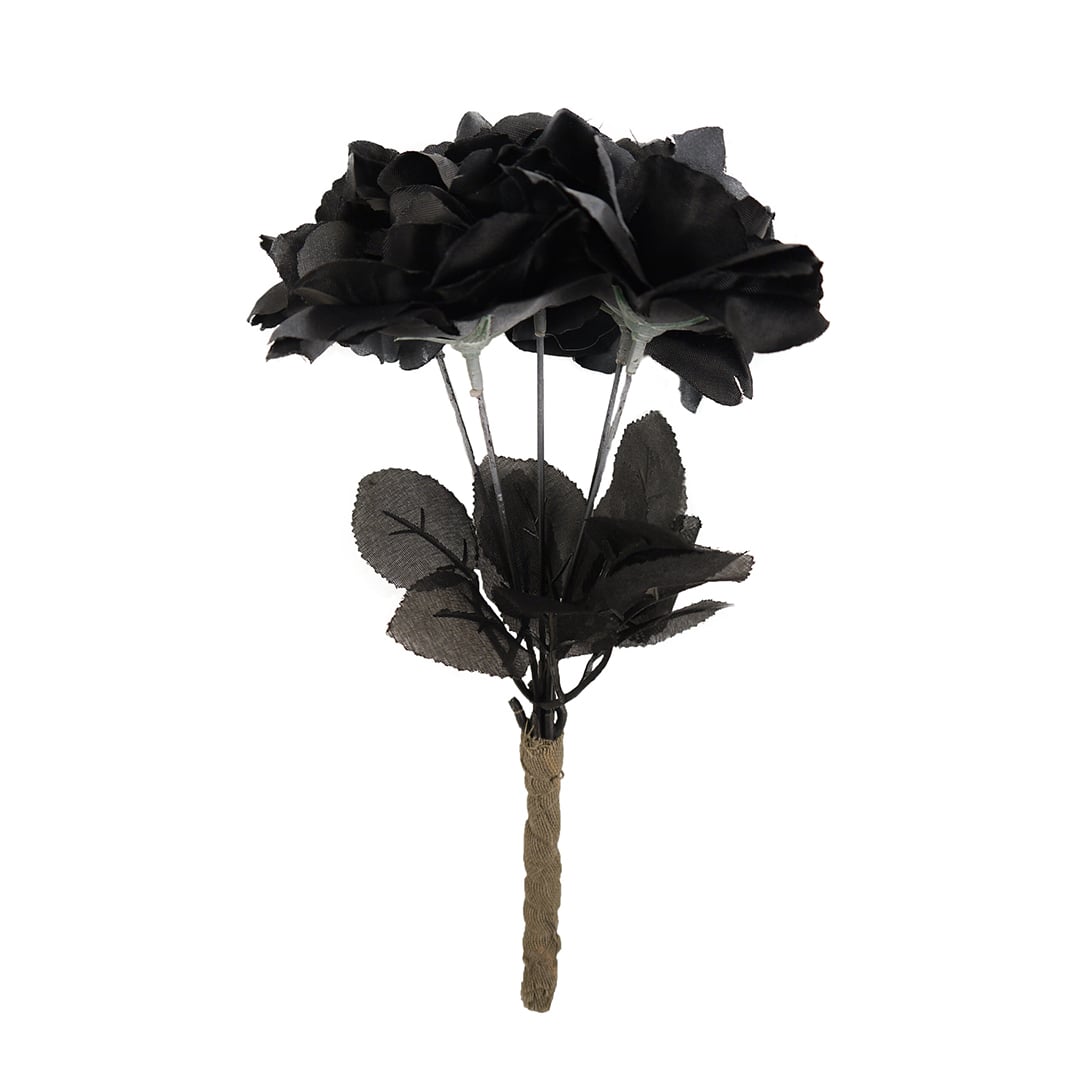 Black Rose Artificial Flower Bouquet Halloween Fancy Dress Accessory Decoration 27cm
