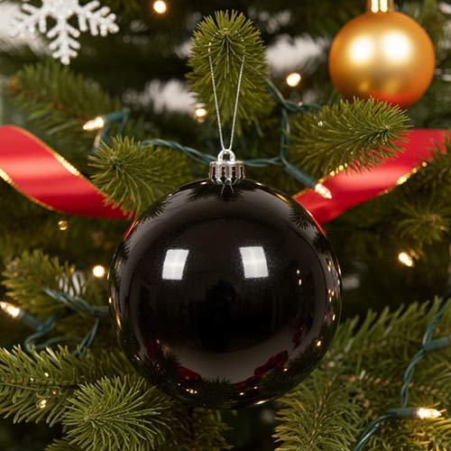 Black Shiny Shatterproof Christmas Bauble 15cm Tree Ornament