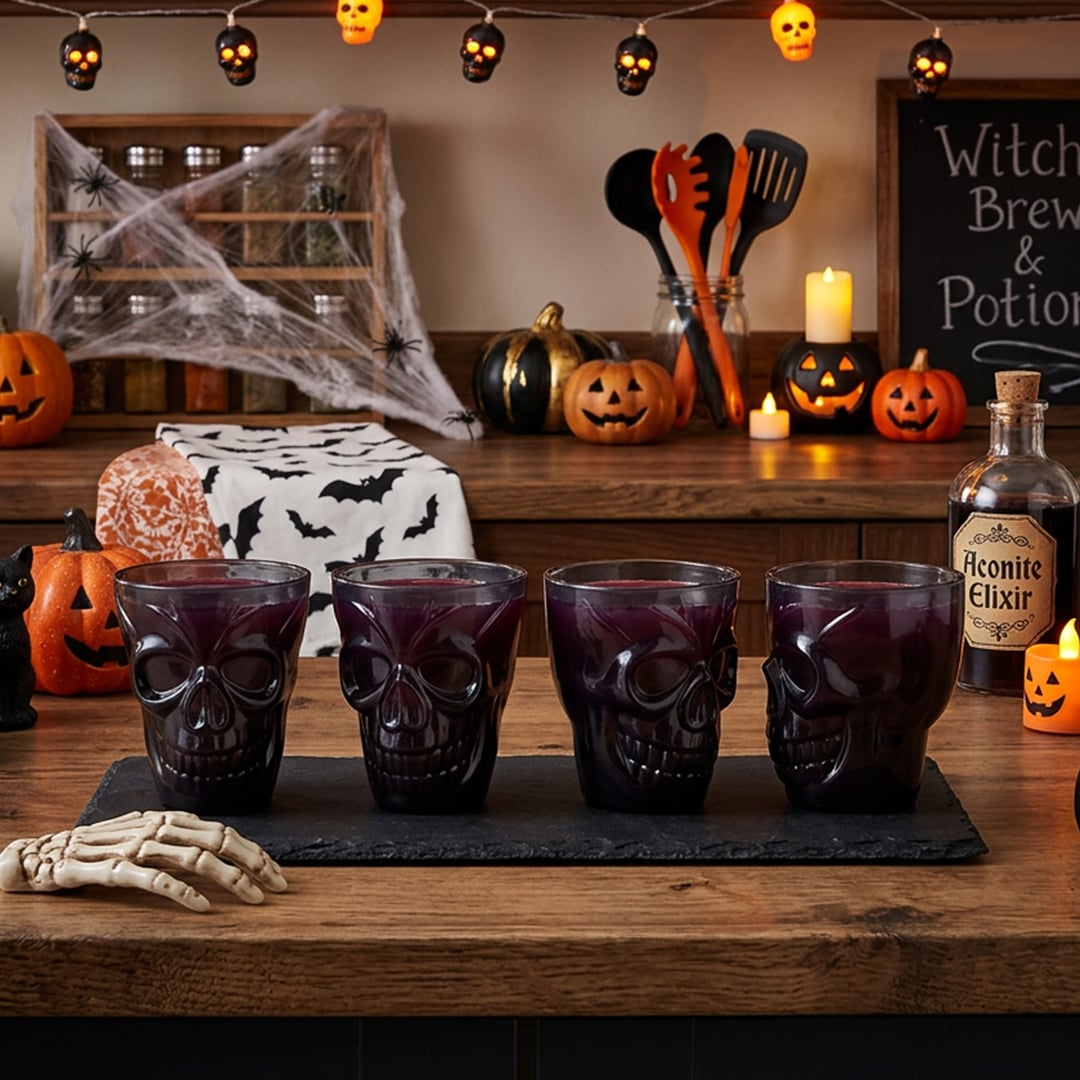Black Skull Shaped Reusable Plastic Halloween Shot Glasses 55ml - Pack of 4