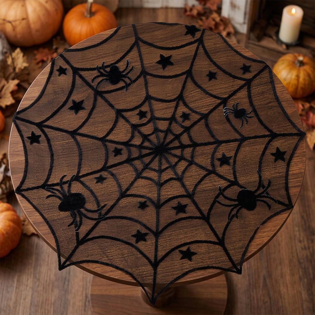 Black Spider's Web Halloween Round Tablecover 1m