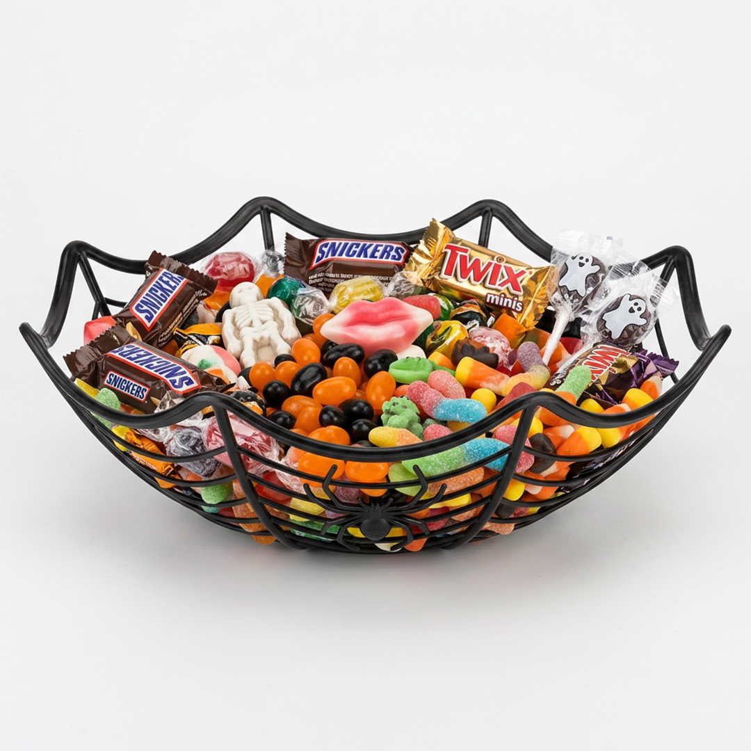 Black Spider's Web Reusable Halloween Plastic Candy Basket 27cm View 2
