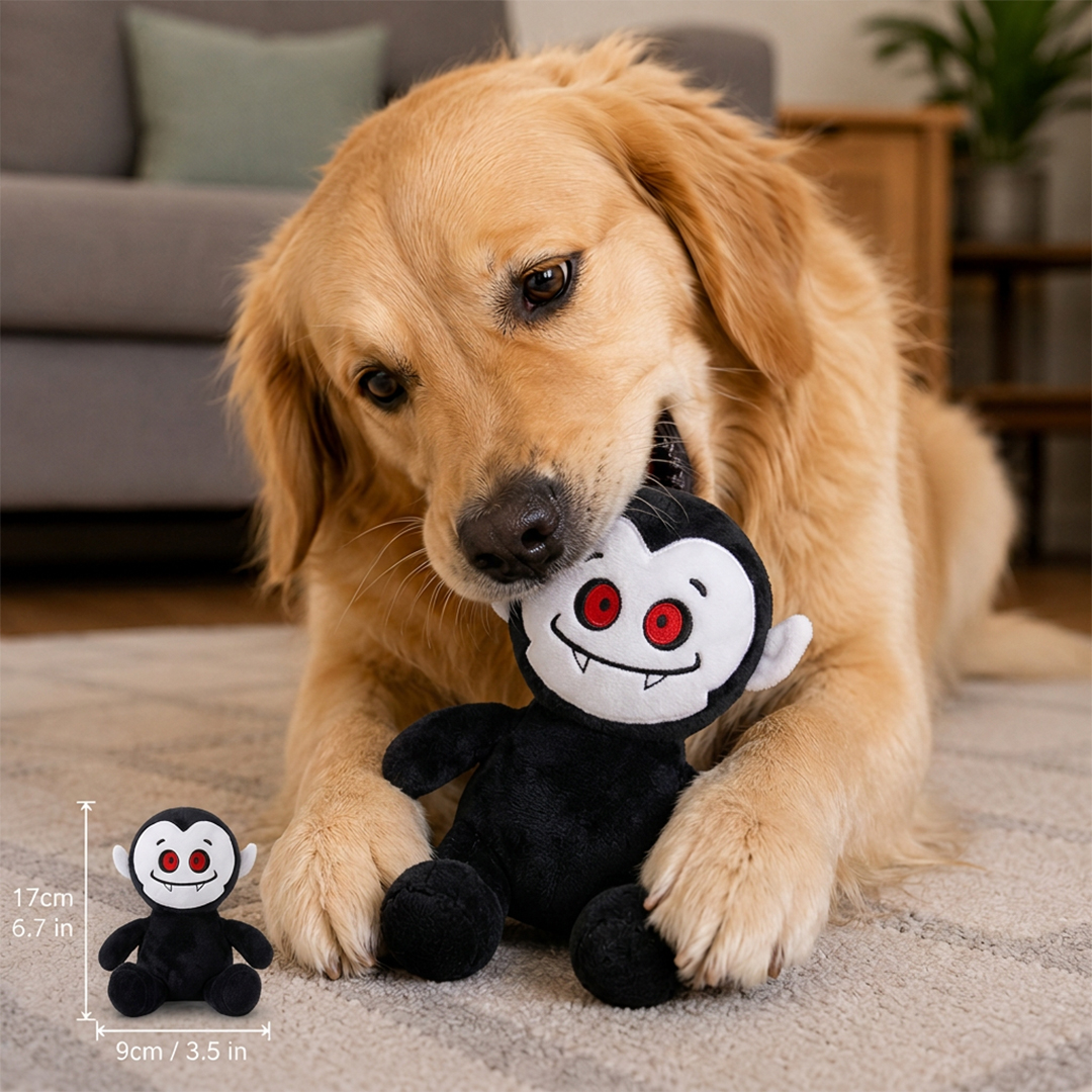 Black Vampire Plush Halloween Character Squeaky Dog Toy 17cm View 2