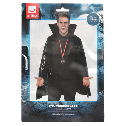 Black Vampire PVC Cape Fancy Dress Costume Accessory Unisex Adult One Size Product Gallery Image