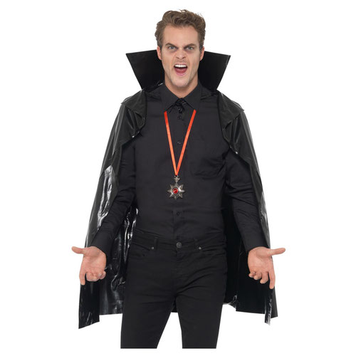 Black Vampire PVC Cape Fancy Dress Costume Accessory Unisex Adult One Size