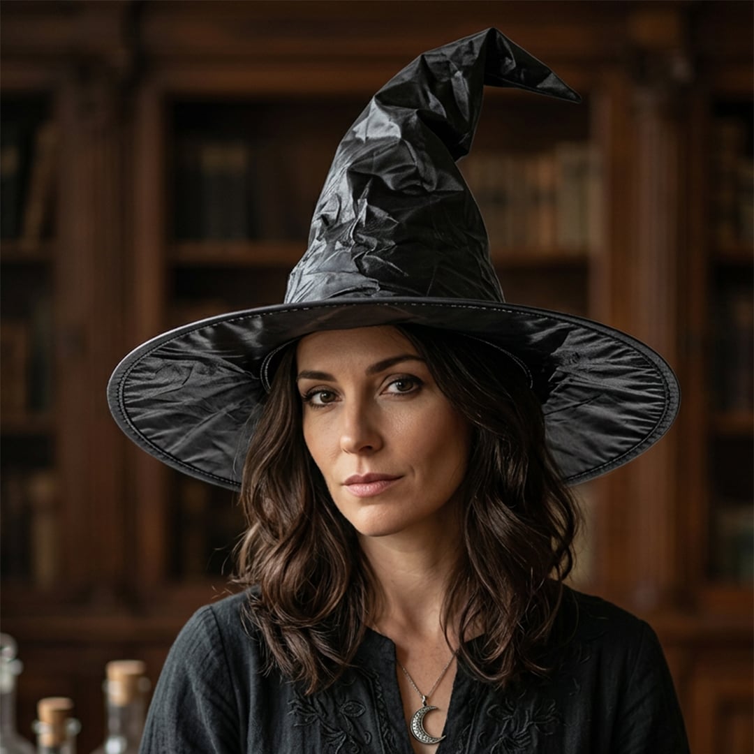 Black Witch Hat Adults Unisex Halloween Fancy Dress Accessory View 2