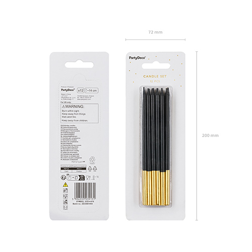 Black with Gold Skinny Birthday Candles - Pack of 12 Product Gallery Image