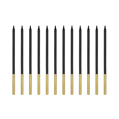Black with Gold Skinny Birthday Candles with Holders - Pack of 12