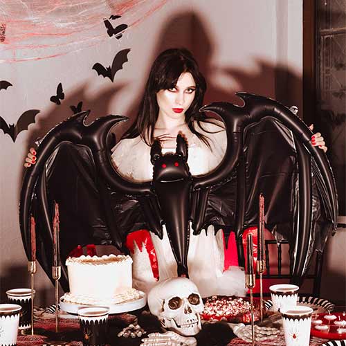 Black with Red Bat Halloween Giant Air Fill Foil Balloon 150cm / 59 in Product Gallery Image