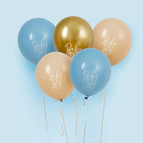 Blue, Nude & Gold Baby Boy Latex Balloons 30cm / 12 in - Pack of 5 Product Gallery Image