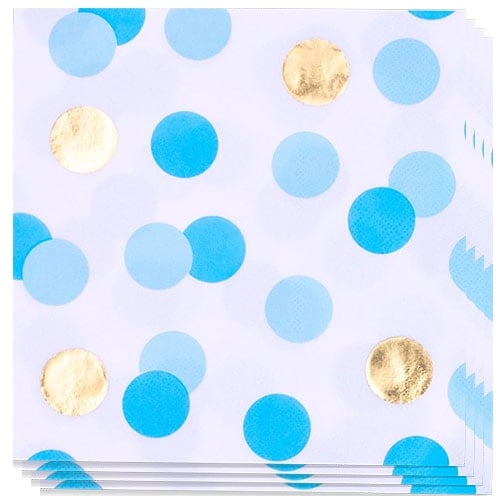 Blue & Gold Dots Luncheon Napkins 33cm 3ply - Pack of 16 Product Image