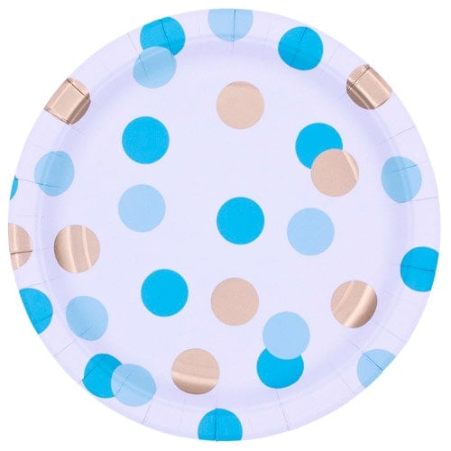 Blue & Gold Dots Round Paper Plates 23cm - Pack of 8