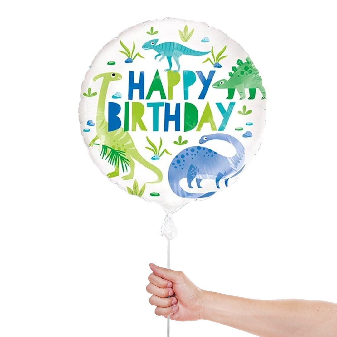 Blue & Green Dinosaur Happy Birthday Round Foil Helium Balloon 46cm / 18 in Product Gallery Image