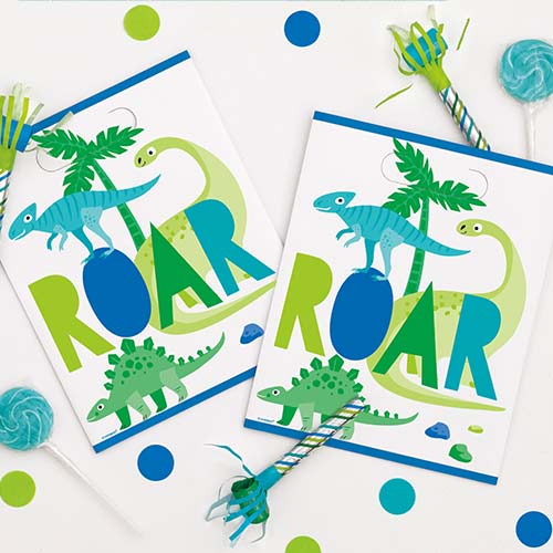 Blue & Green Dinosaur Plastic Party Loot Bags - Pack of 8 Product Gallery Image