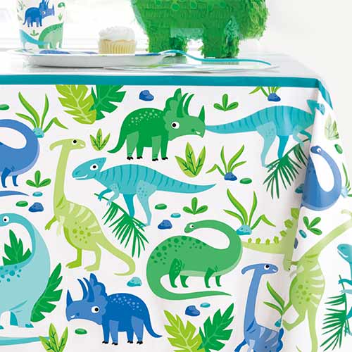 Blue & Green Dinosaur Plastic Tablecover 213cm x 137cm Product Gallery Image